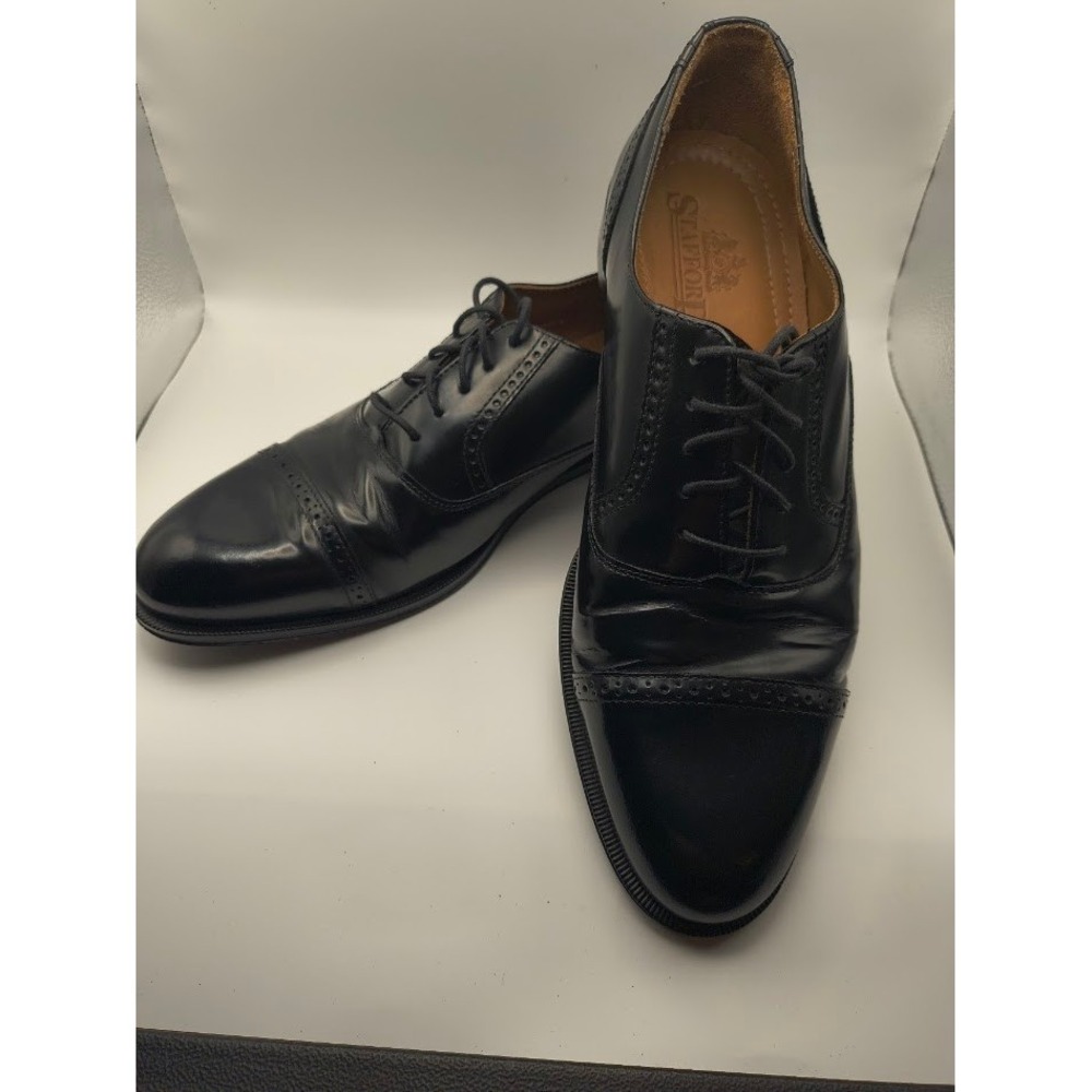 Stafford Cap Toe Oxford Mens 11.5 Black Leather Dress Shoes Brogue Detail